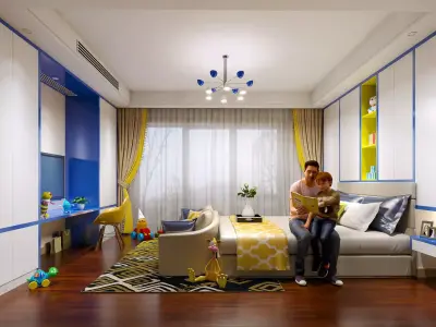 Modern Double children Bedroom 3D Model 3D model