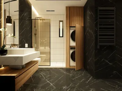 Modern dark bathroom interior scene 3D model