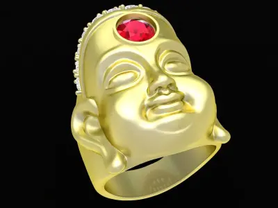 Luxury Buddha Head Ring with Gemstone  3324 3D print model