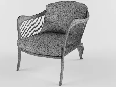 sitting set lounge chair made of wood and wicker 3D model
