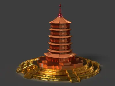 Chinese ancient tower  3D model 2