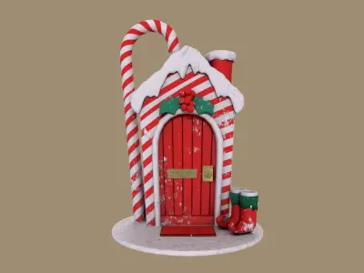 Christmas Candy Cane Cottage Low-poly 3D model