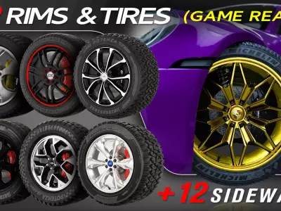 12 Wheels With Sidewalls Low-poly 3D model