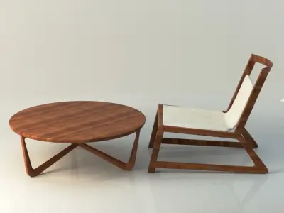 Modern Wooden table and chair 3D model