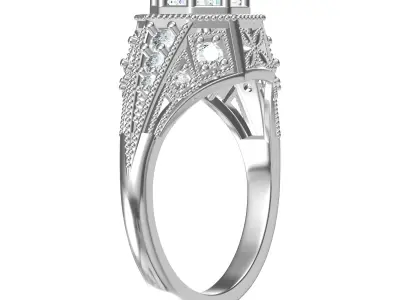 Solitaire Engagement Art Deco Ring 3D print model purchase