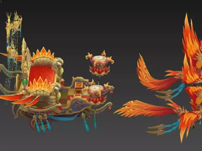 Phoenix pulls a cart and mounts Low-poly 3D model