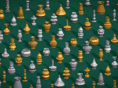 Gold - Silver Designer Pots Pack - Metallic Vessels Pack Low-poly 3D model