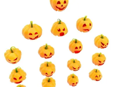 Carved pumpkin heads low poly 3d models set 2  3D model