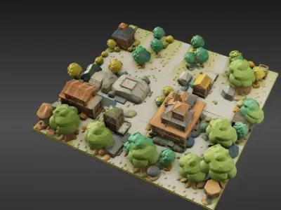 Modular Low-Poly Environment 3D Model Kit Stylized Game Asset Low-poly 3D model