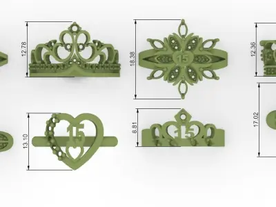 Lady Crown ring collection 8 units anillos de 15  coronas 3D print model
