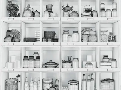 Set-190 kitchen shelf filled 3D model
