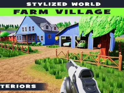 Farm Village Stylized Environment Low-poly 3D model