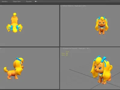 Cartoon puppy - yellow female dog - Pet dog Low-poly 3D model