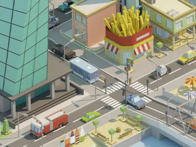 City low Poly 5 Tile pack  Low-poly 3D model