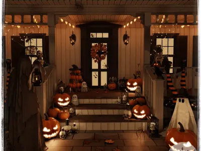 Halloween Porch Blender Scene - NIGHT 3D model