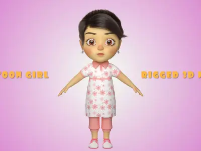 Cartoon Madina Girl Rigged Low-poly 3D model