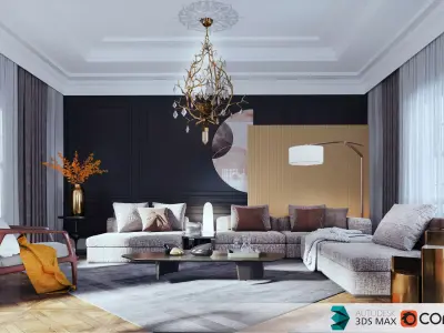 Yellow-Reception Dining scene -corona renderer 3D model