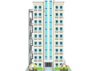 Voxel Beach Hotel Low-poly 3D model