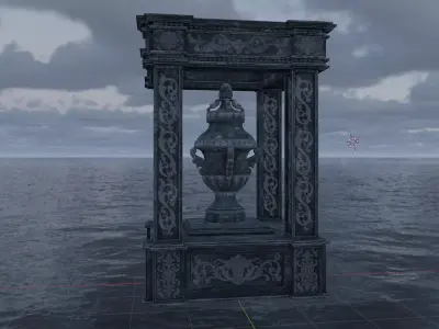 Gothic stone pedestal with vase inside Low-poly 3D model