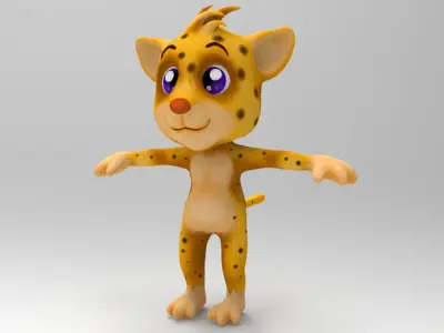 Cheetah Cartoon Low-poly 3D model