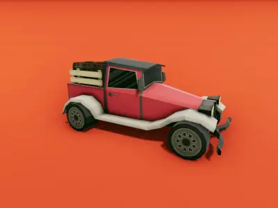 Pickup Truck with Barrels Low-poly 3D model