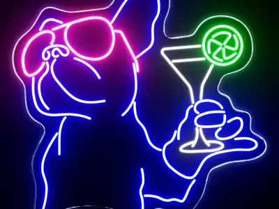 French Bulldog Cocktail Neon Sign 3D model