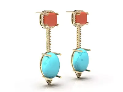 Exquisite Turquoise Coral Earrings Ready for 3D Printing je0170 3D print model