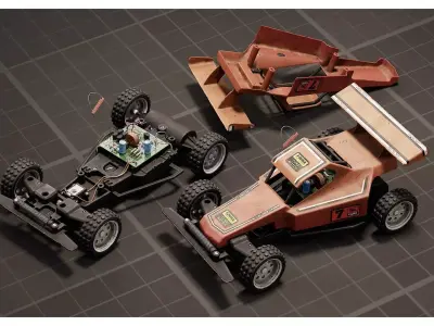 Retro RC Car Parts - Broken Remote Control Car Parts Collection 3D model