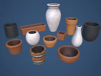 Stylized House Plants Pots Pack Low-poly 3D model