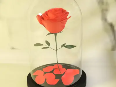 RED ROSE IN GLASS DOME Free 3D model