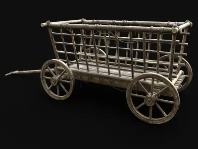 CART HAY WAGON HORSE CAR CARGO TRANSPORT WOODEN MEDIEVAL Low-poly 3D model