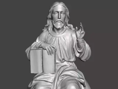 JESUS CHRIST SITTING WITH HOLY BIBLE RELIGIOUS STATUE ART 3D print model