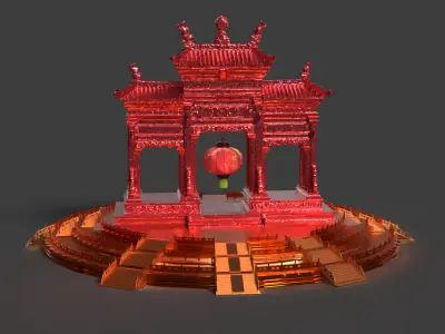 Chinese ancient archway gate  Low-poly 3D model