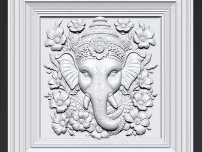 Ganesha Head with Flowers Background A45 3D print model