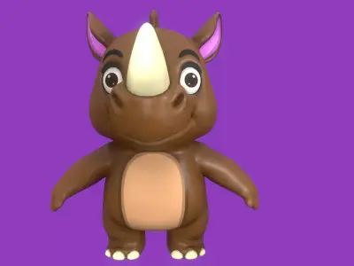 Rigged Brown Cute Playful Rhino Low-poly 3D model