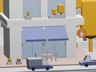 low-poly cafe building  3D model