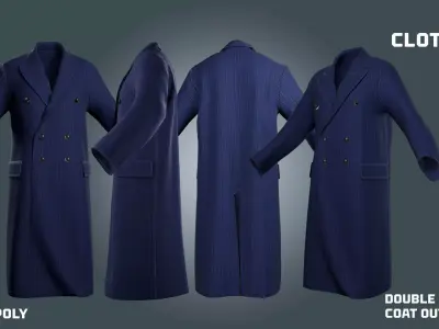 double breasted COAT - clothyfic outfit Low-poly 3D model