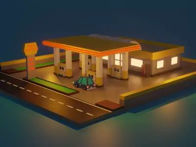 Low Poly Gas Station Low-poly 3D model