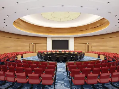Luxury Round Conference Room with Wood Panel Walls 3D model