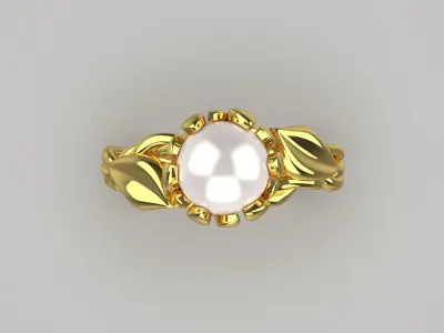 Yellow gold STL ring with ivy and pearl design model pr0019 3D print model