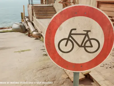 Lowpoly CITY TRAFFIC STREET SIGN No Bicycles VR AR Games 3D PBR  Low-poly 3D model