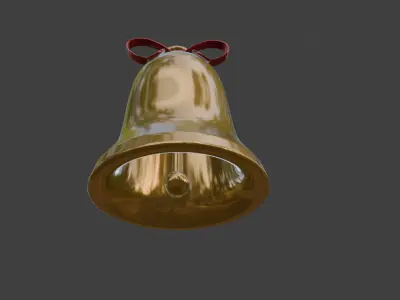 Christmas Bell 3D Model Golden Bell with Red Ribbon 3D model