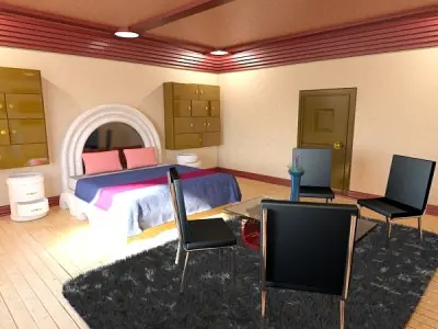 Bedroom with round window 3D model