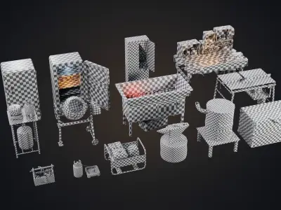 Set of workbenches and tools Low-poly 3D model