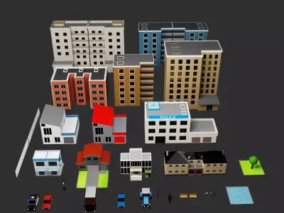 Low  poly city pack Low-poly 3D model