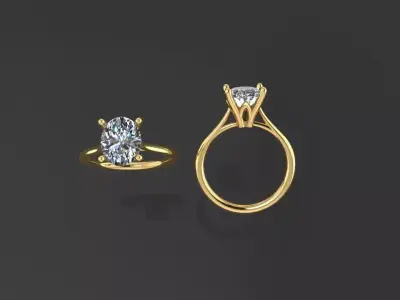 Oval shape solitaire Engagement Ring 3D print model