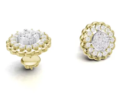 Pointer Diamond Cluster Studs For Women 3D print model