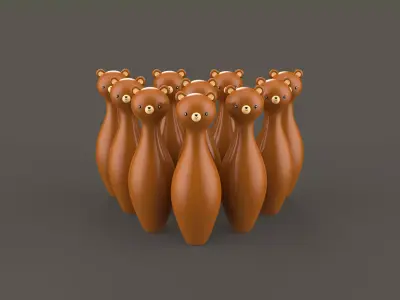 Cartoon Bear Bowling And Ball Bowling Low-poly 3D model
