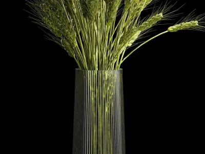 Bouquet Of Green Ears Of Wheat In A Vase 3D model