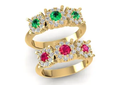 Luxury Crown Gemstone Couple Ring Design  1777 3D print model